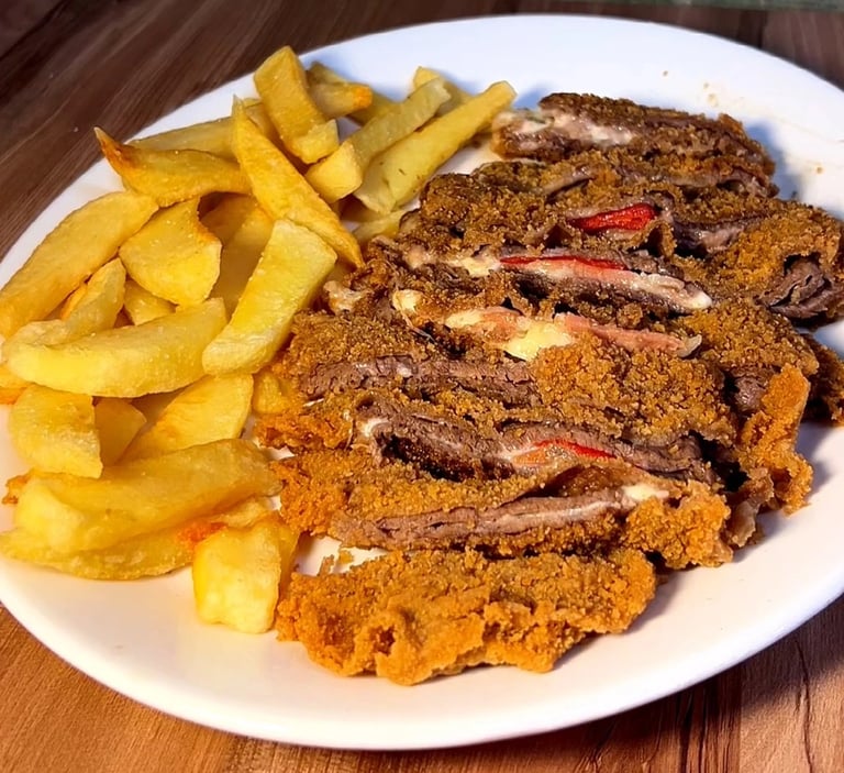 Cachopo de ternera cortado