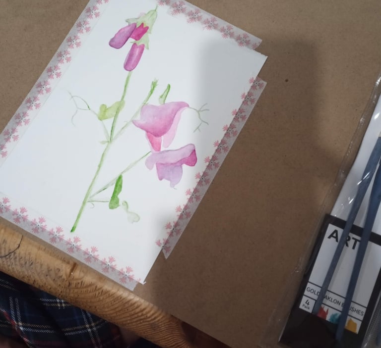 Painting sweet peas watercolour private session
