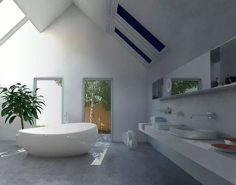 Baño acristalado con cristal inteligente SPD