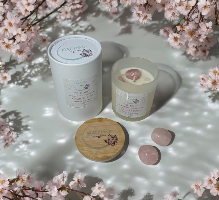 Bougie avec pierres naturelles issues de la lithothérapie