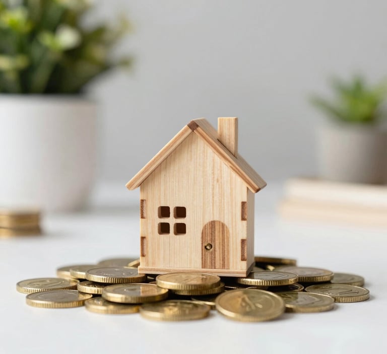 white and red wooden house miniature on brown table