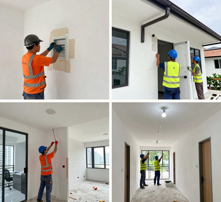 Technician checking HVAC system controls inside a modern commercial building.