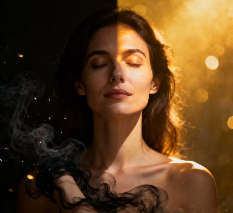 Recreación del sentimiento de una mujer antes y después de someterse a la terapia de vidas pasadas