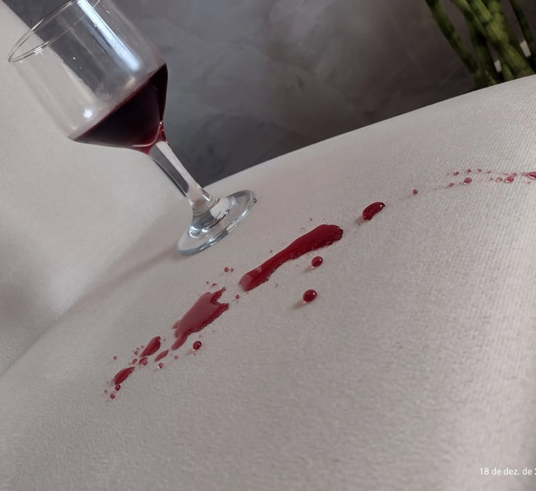 Proteção de estofado em Campinas: teste de repelência com vinho em sofá claro após impermeabilização