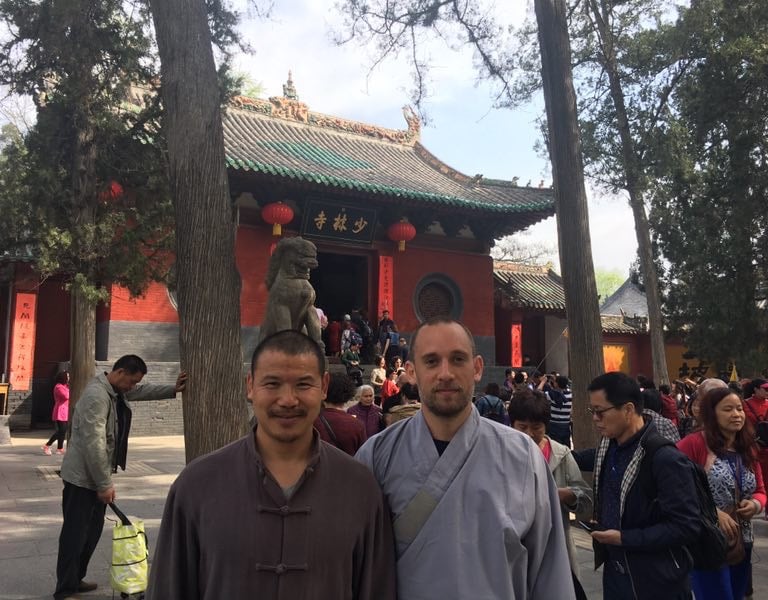 Heng Hu with his Master Yan Zi at Shaolin Temple, China