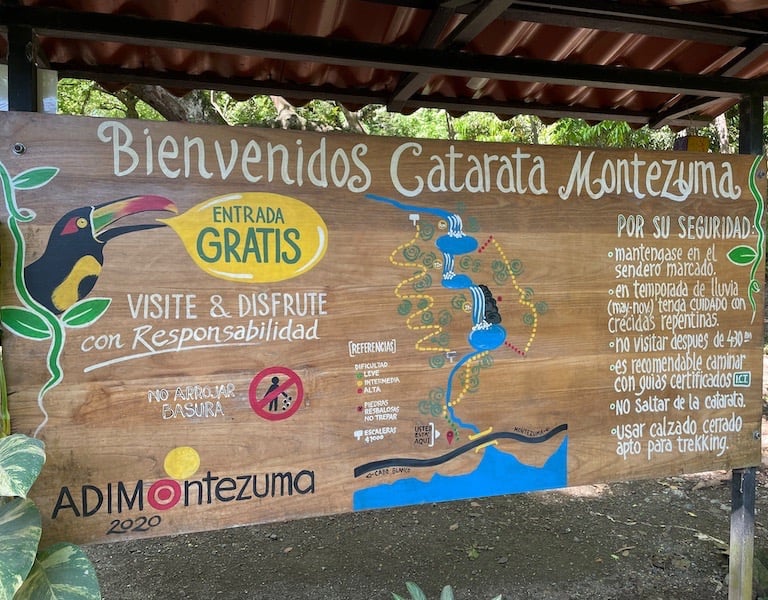 Wanderkarte Montezuma Wasserfall Costa Rica Annerschtwo