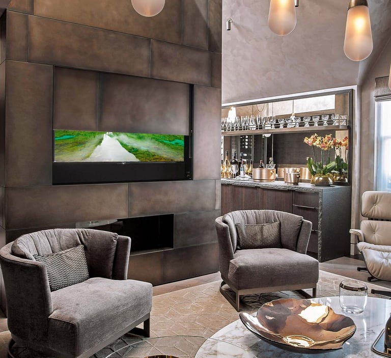 Motorised sliding wall panel for hidden TV concealment and bespoke media wall design