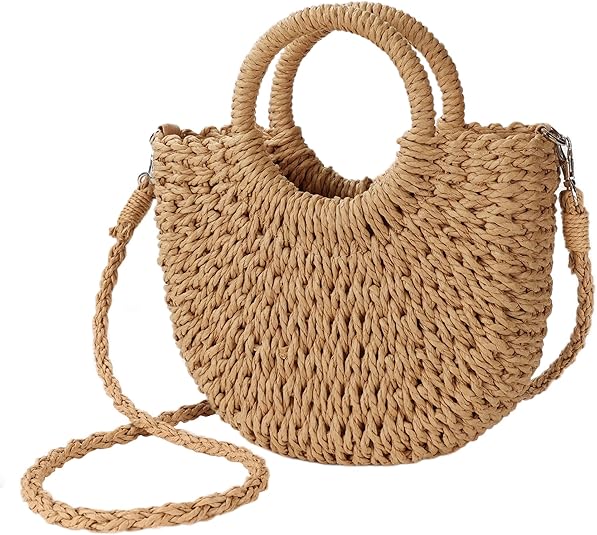 Womens Straw Beach Bag, Woven Crossbody Shoulder Bags