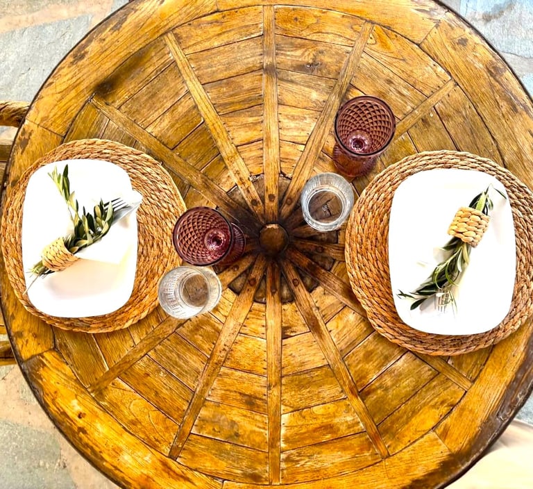 Table prepared for dinner by the team of Villa Eats private services at a villa in Naxos