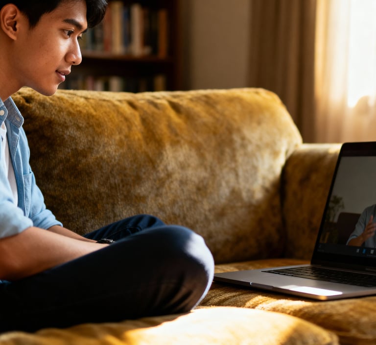 a man sitting on a couch with a laptop computer