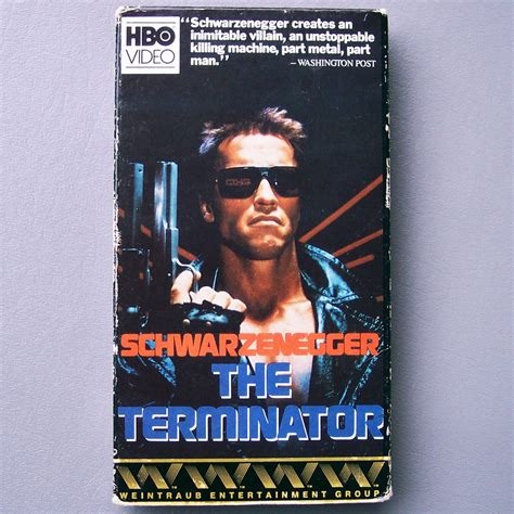 Alt text: First print VHS tape of The Terminator starring Arnold Schwarzenegger.