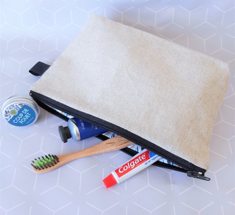 trousse de toilette femme tissu coton ecru
