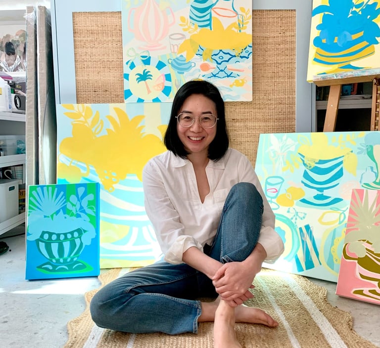 Lena Sin artist in her studio