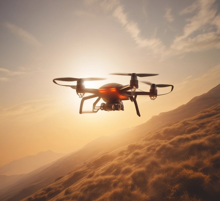 A group of students learning to pilot drones outdoors with an instructor guiding them.