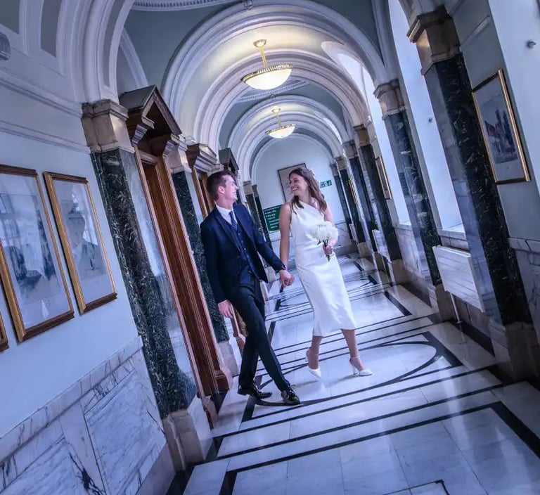 newly-weds leaving Islington Town Hall ceremony room