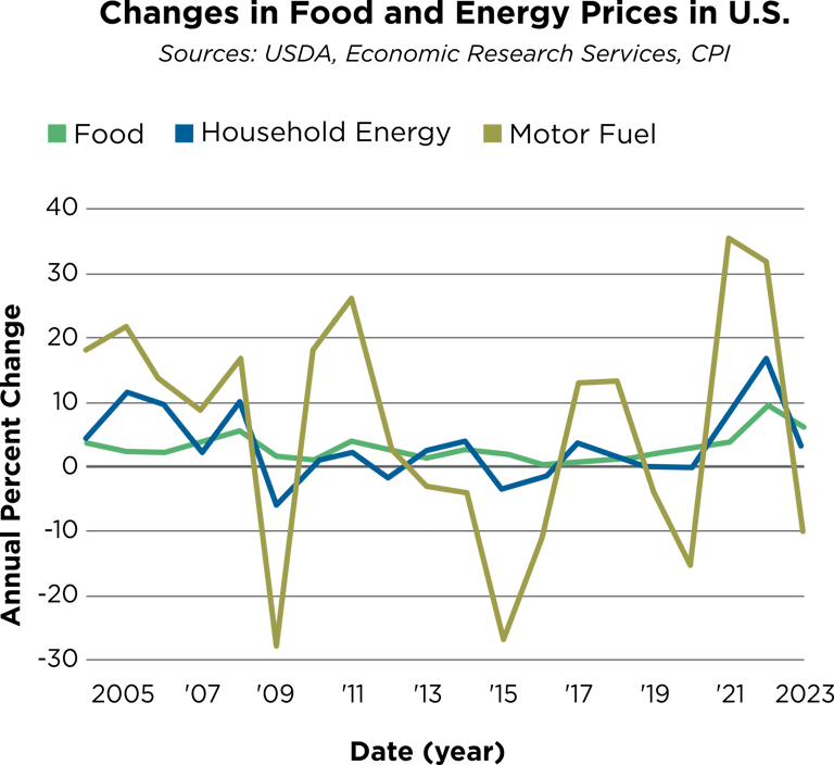 changes in food and energy prices in the U.S. graph/chart