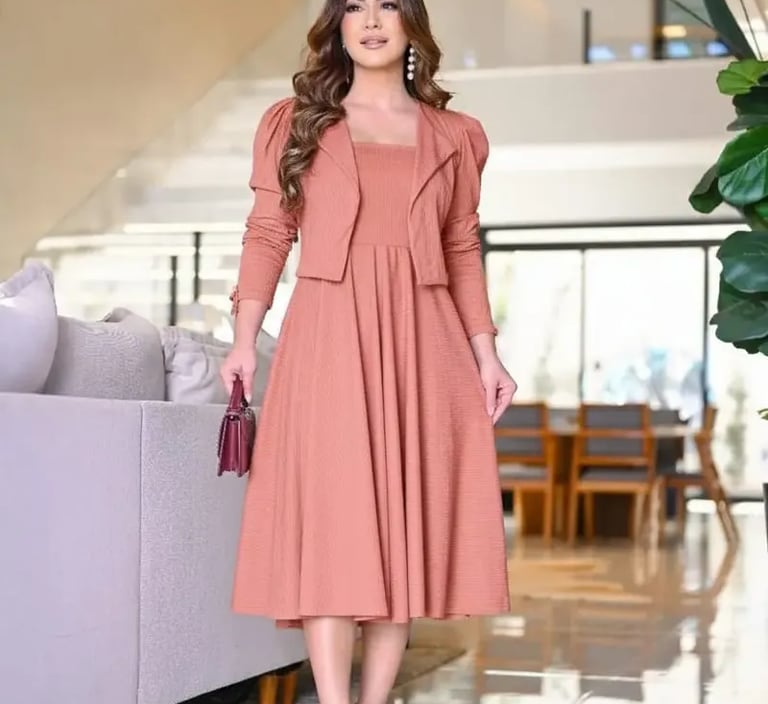Conjunto Feminino Evangélico Luxo Elegante Canelado