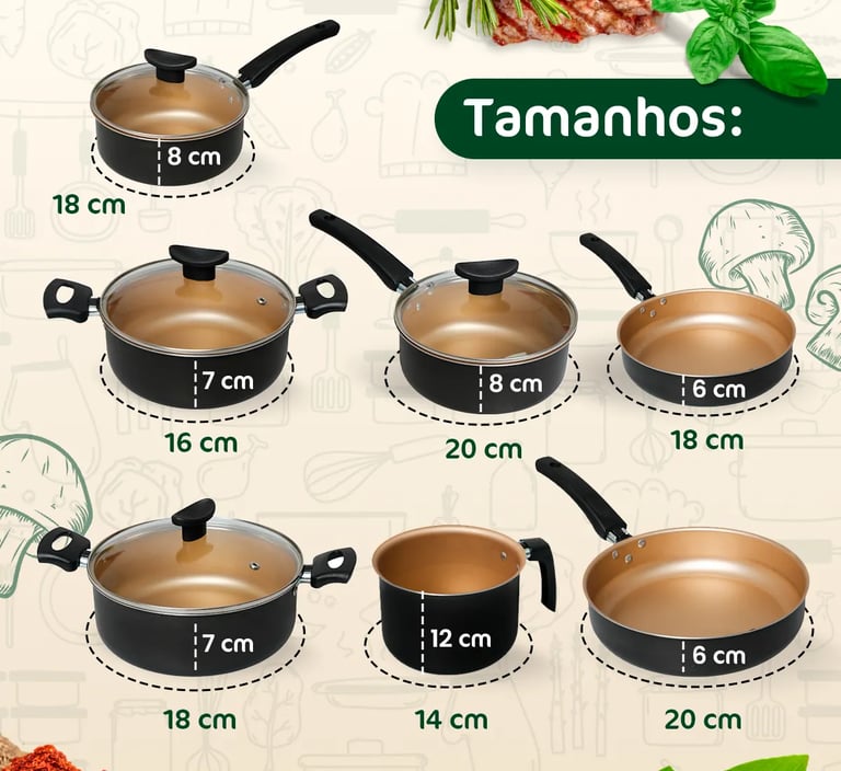 Conjunto Panelas Antiaderente 10 Peças Teflon
