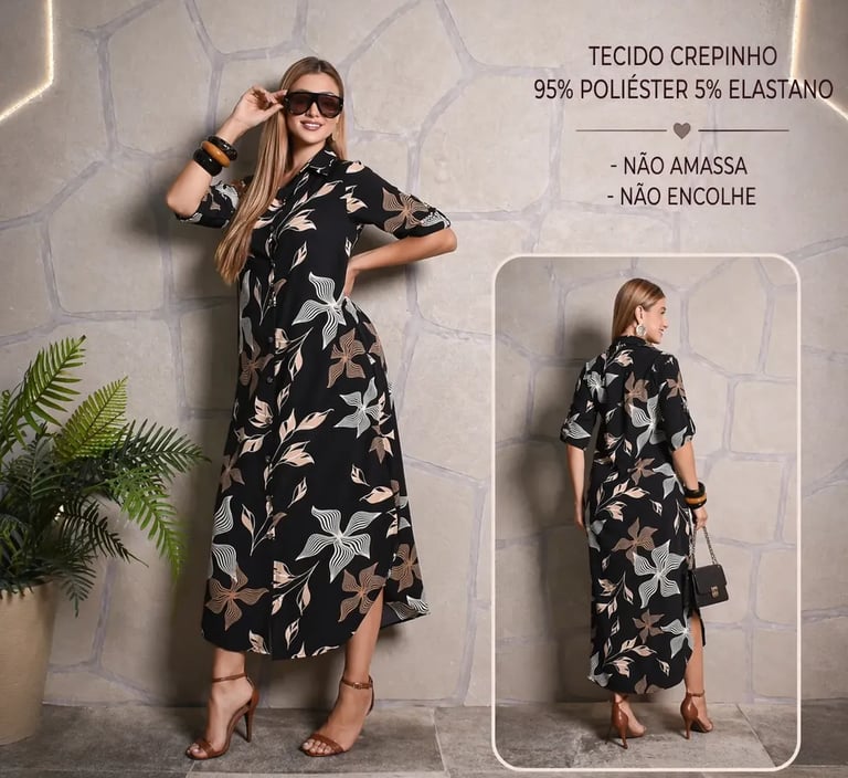 Vestido Feminino Longo De Verão Com Mangas