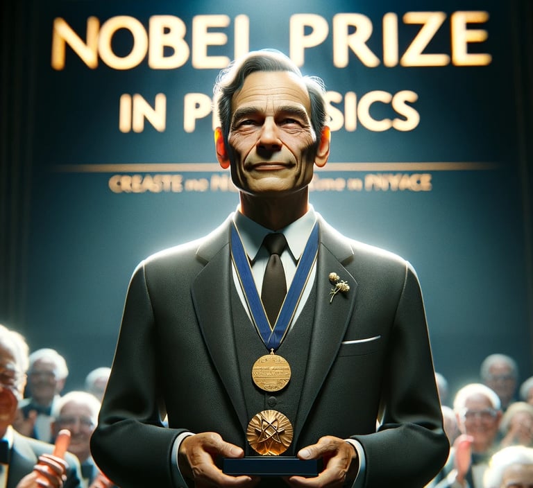 a man in a suit and tie is holding a medal