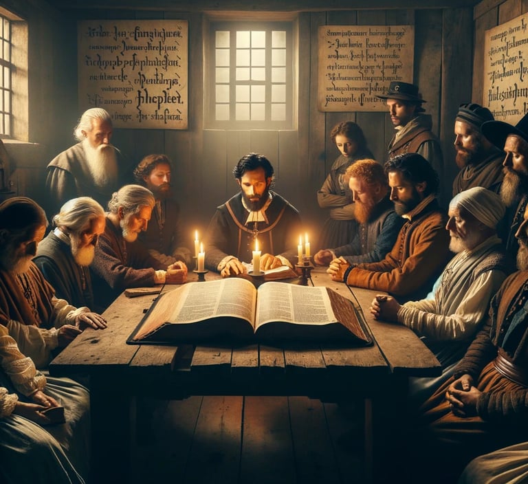a group of people sitting around a table with candles