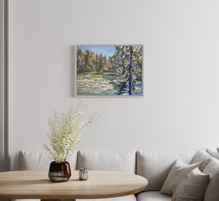 Angela Moiseieva’s River Landscape oil painting 'Enchanted River Where Nature's Force Unfolds' 18x24