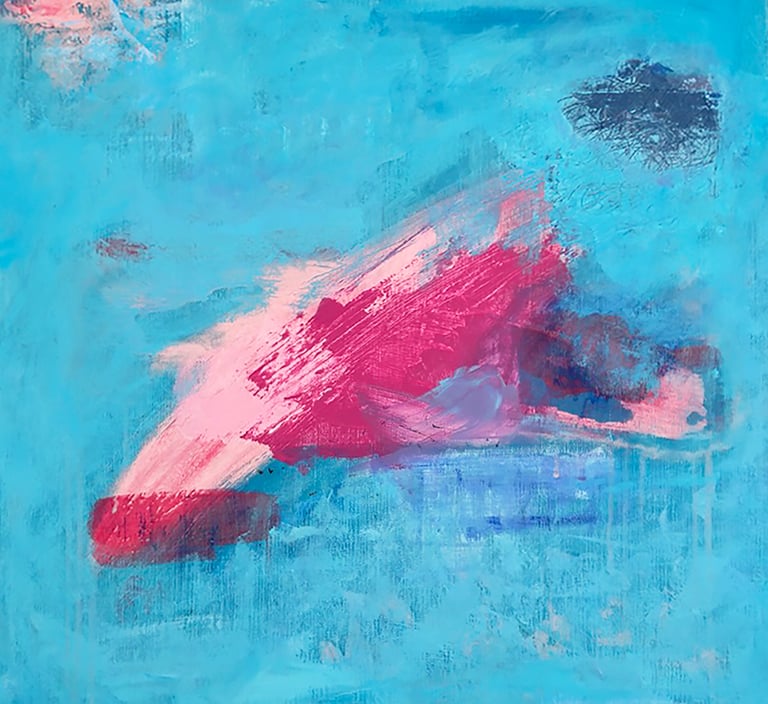 Cerulean blue and magenta painting Emerging out of the blue
