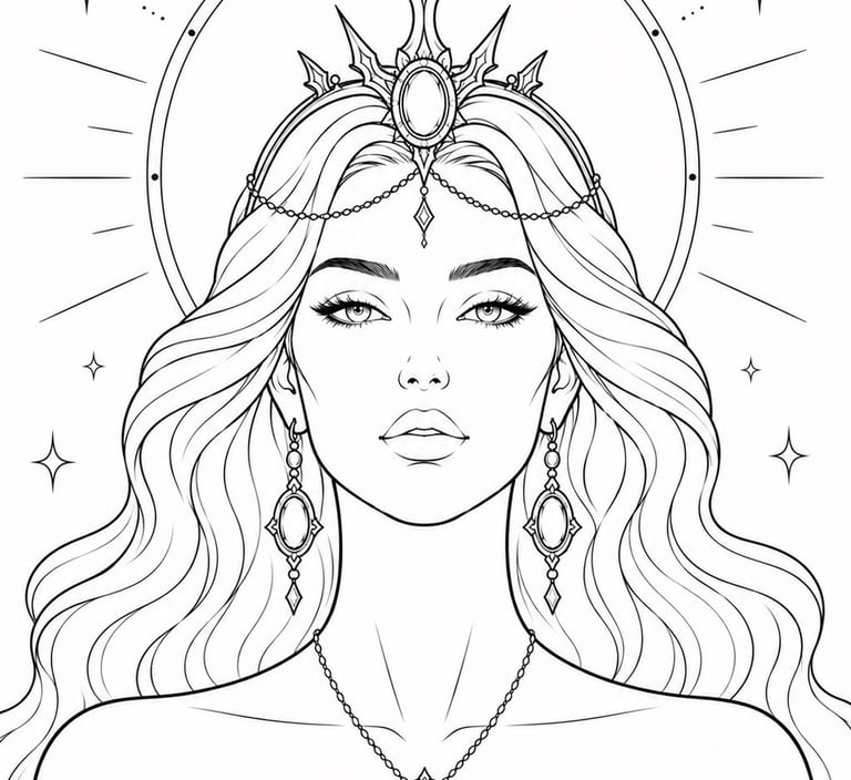 Fantasy women coloring book printable page