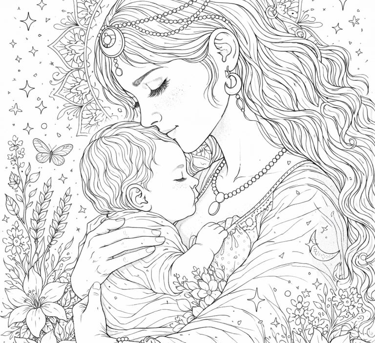 Pregnancy coloring pages and motherhood printable art