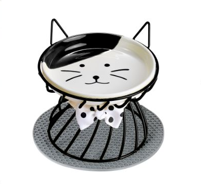 Elevated ceramic cat bowl with non-slip metal stand, food-safe and non-toxic