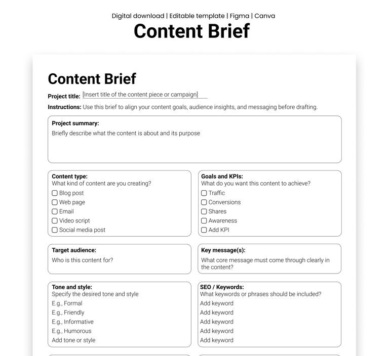 A mockup of a content brief