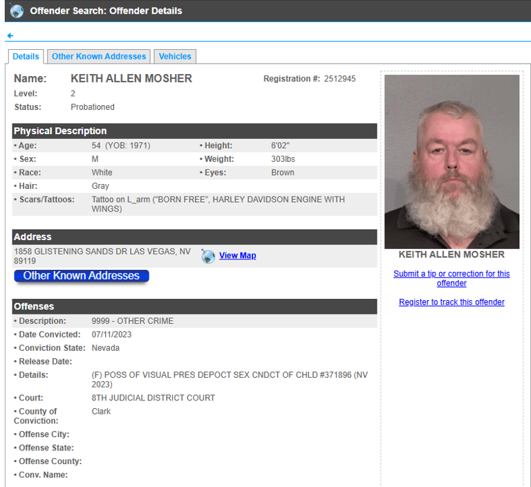 Keith Allen Mosher Sex Offender Registry Information
