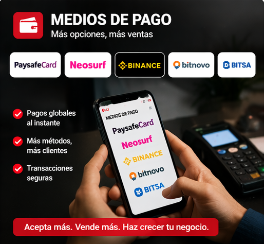 metodos de pago digitales España Paysafecard Neosurf Binance Bitnovo Bitsa pagos seguros.