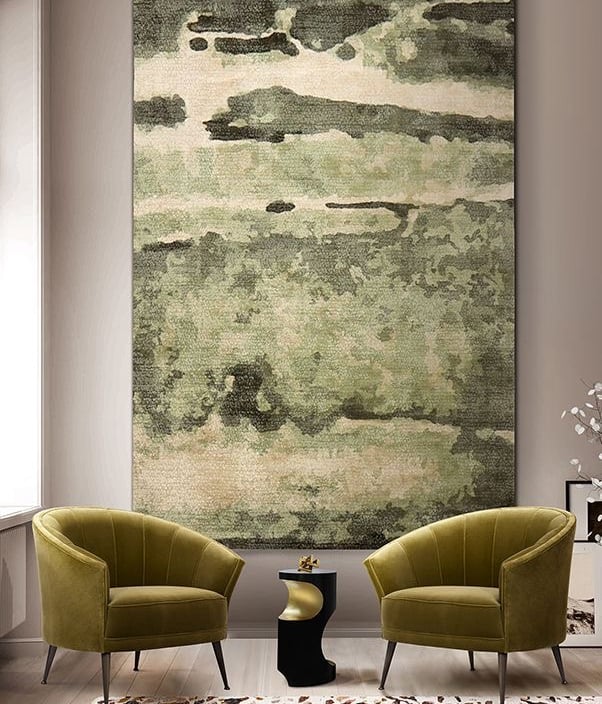 kilimas su žalių samanų motyvu