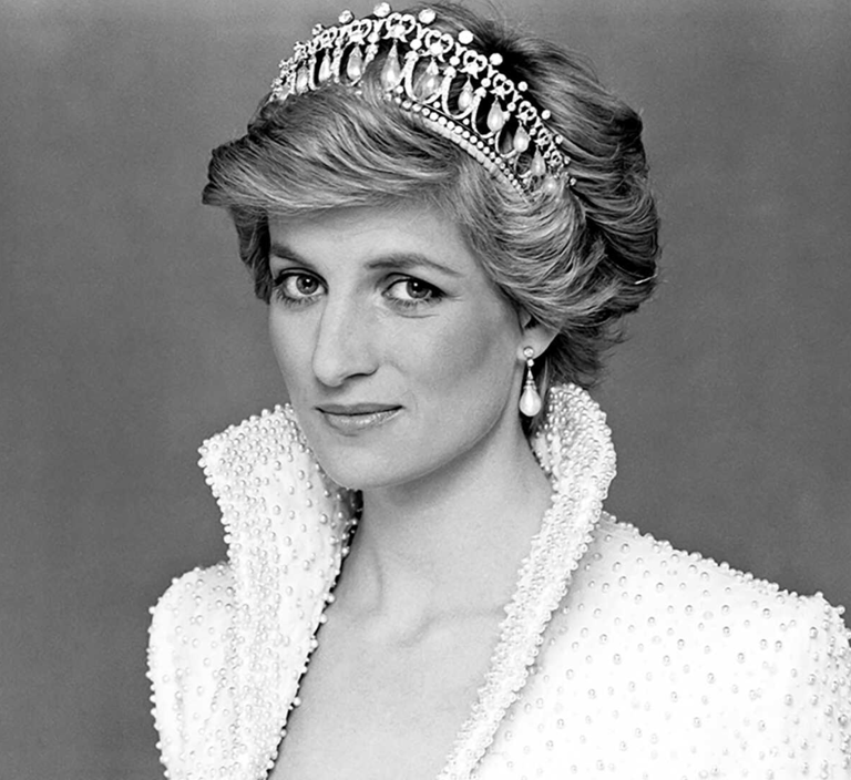 black and white portrait of princess diana, princess of wales