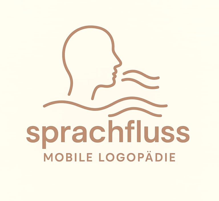Minimalist logo for Sprachfluss Mobile Logopädie featuring a profile silhouette and waves.