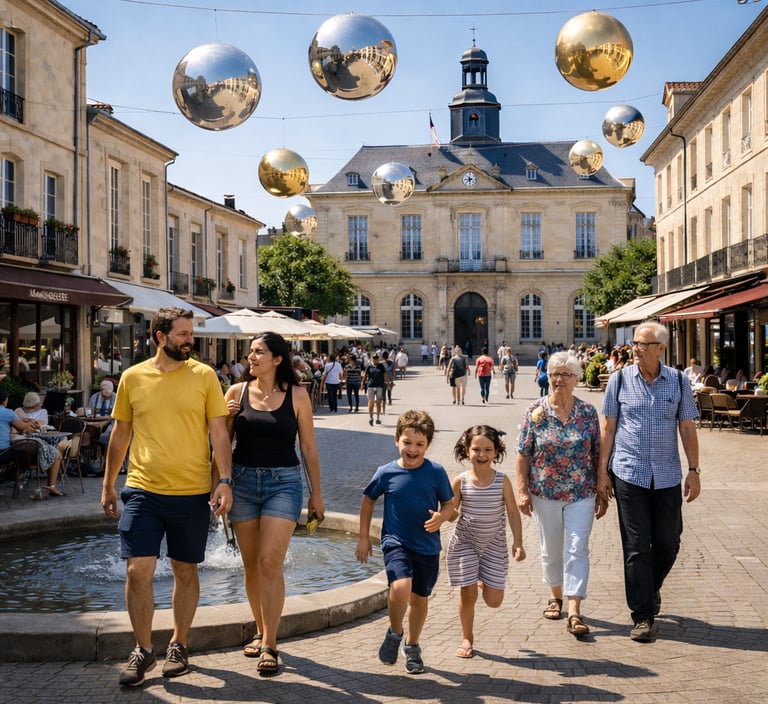 Sphère géante suspendue dans le centre ville