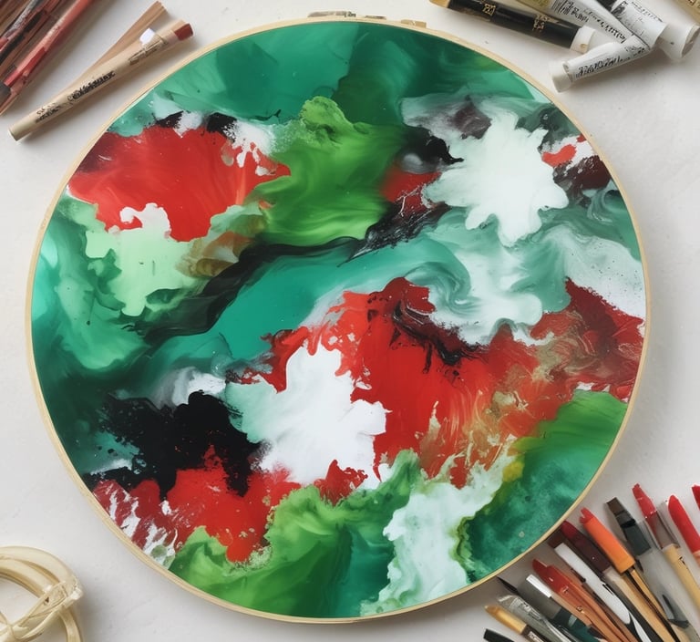 A warm, inviting workspace with handmade resin and wood crafts displayed, reflecting cultural artistry.