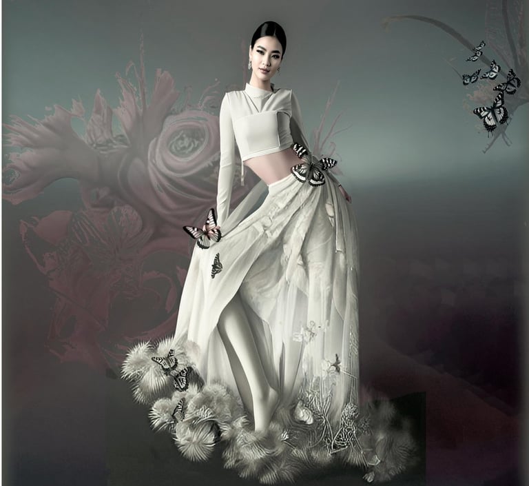 a woman in a white dress with a umbrella