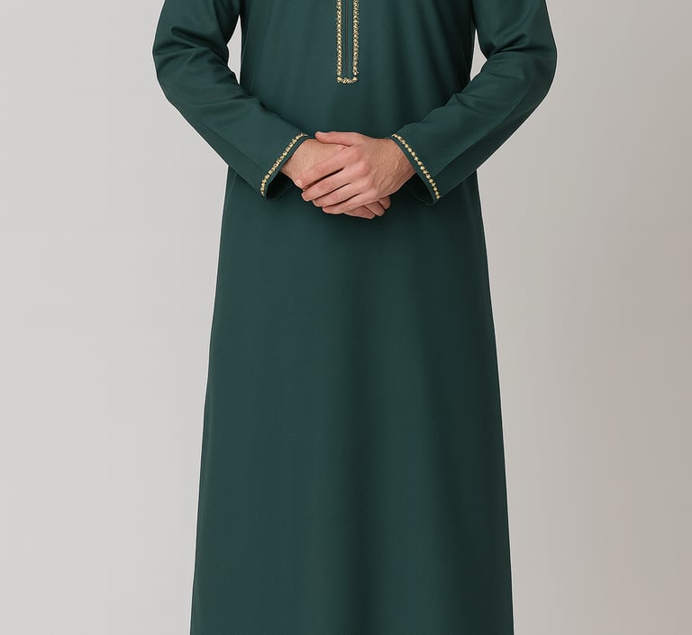 a man in a green dress with a gold tassell