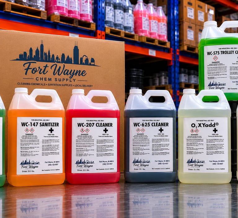 Commercial cleaning chemicals, sanitizers, degreasers, and industrial cleaning products