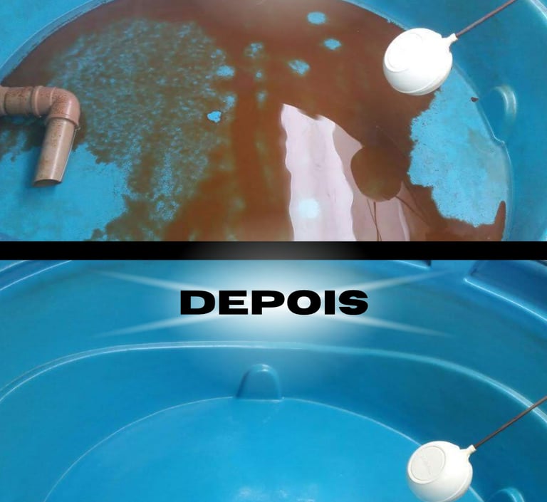 limpeza de caixa d'agua, com antes e depois