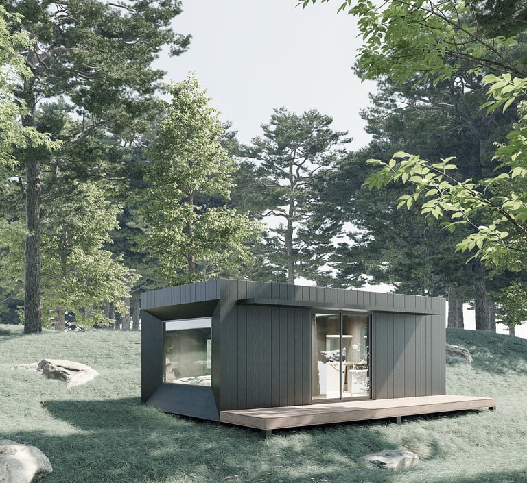 a small house with a deck and a deck
