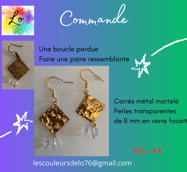 Création boucles d'oreille pendants métal martelé verre transparent Les Couleurs de Lo