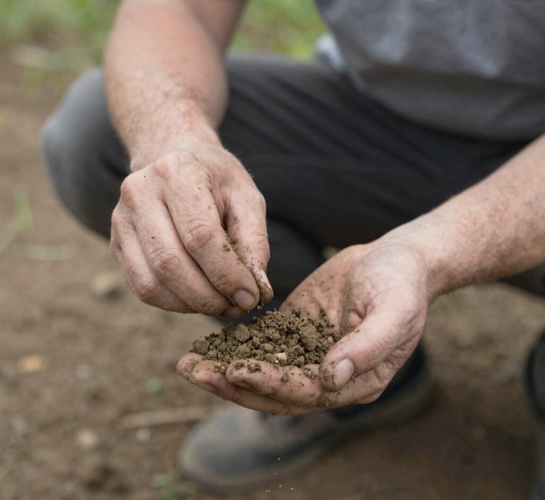 Person crouches down with a handful of sand that slips through their fingers