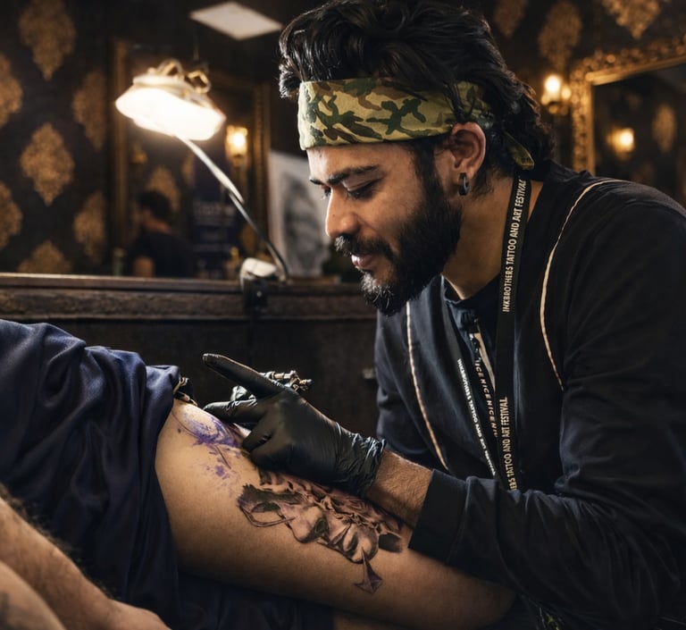 Tattoo artist Kewal Patil working on custom tattoo at Krossinks Tattoo Studio Navi Mumbai