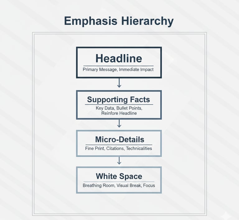 A diagram illustrating the four-layer emphasis hierarchy found in high-quality VC pitch decks.