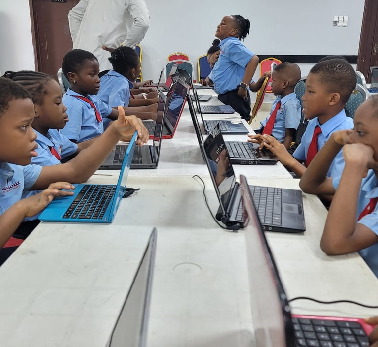 A group of pupils coding at school