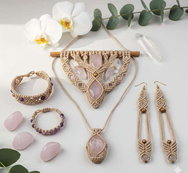 joyas de macramé con piedras preciosas 