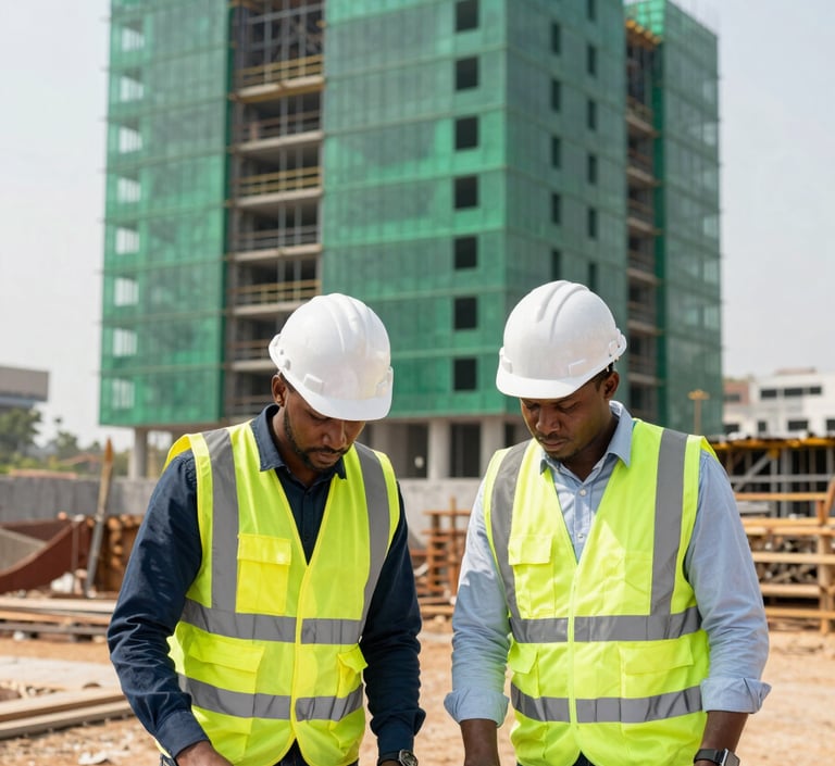 Équipe AGRIMMOPRES sur un chantier de construction en Guinée
